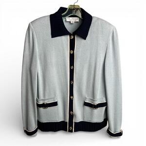 Vintage St. John Collection Light Blue and Navy Knit Sweater Set